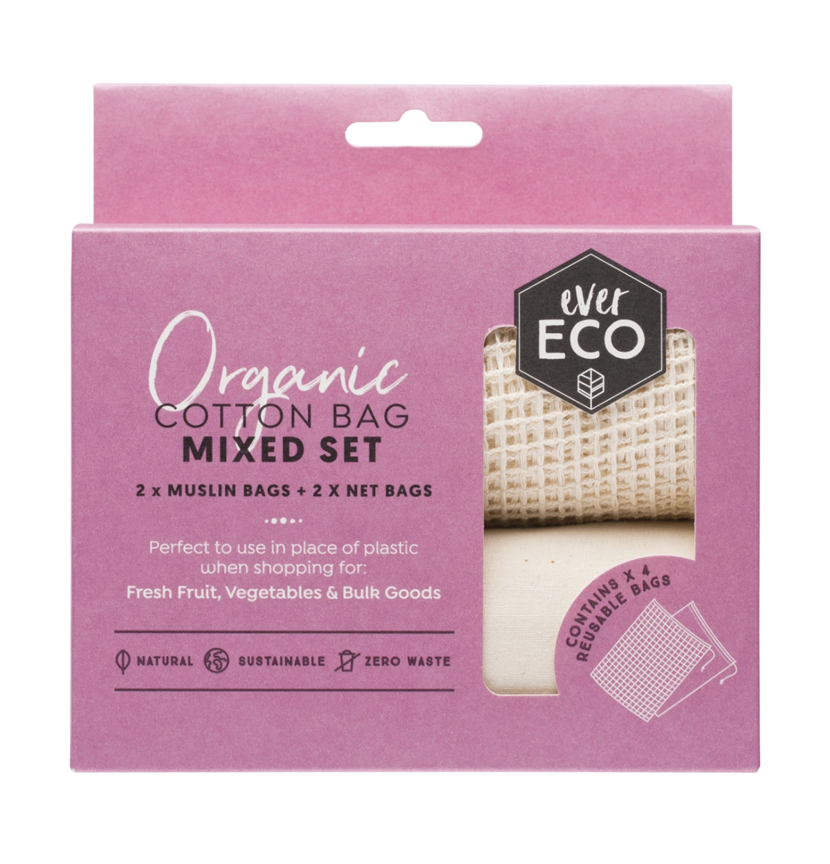 EVER ECO Reusable Produce Bags Organic Cotton Mixed Set x 4-0