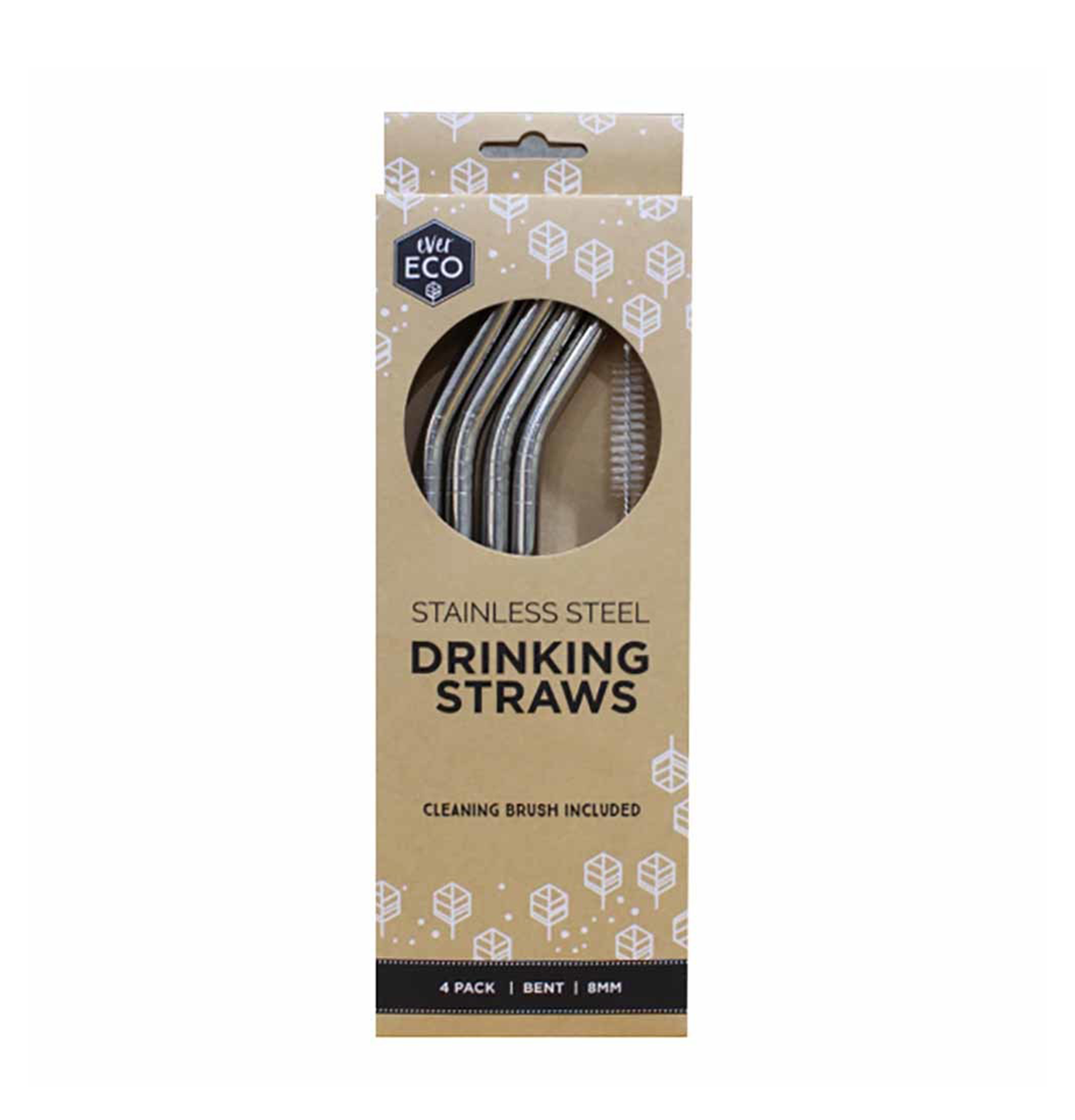 Ever Eco Stainless Steel Straws - Bent 4 Pack Plus Brush