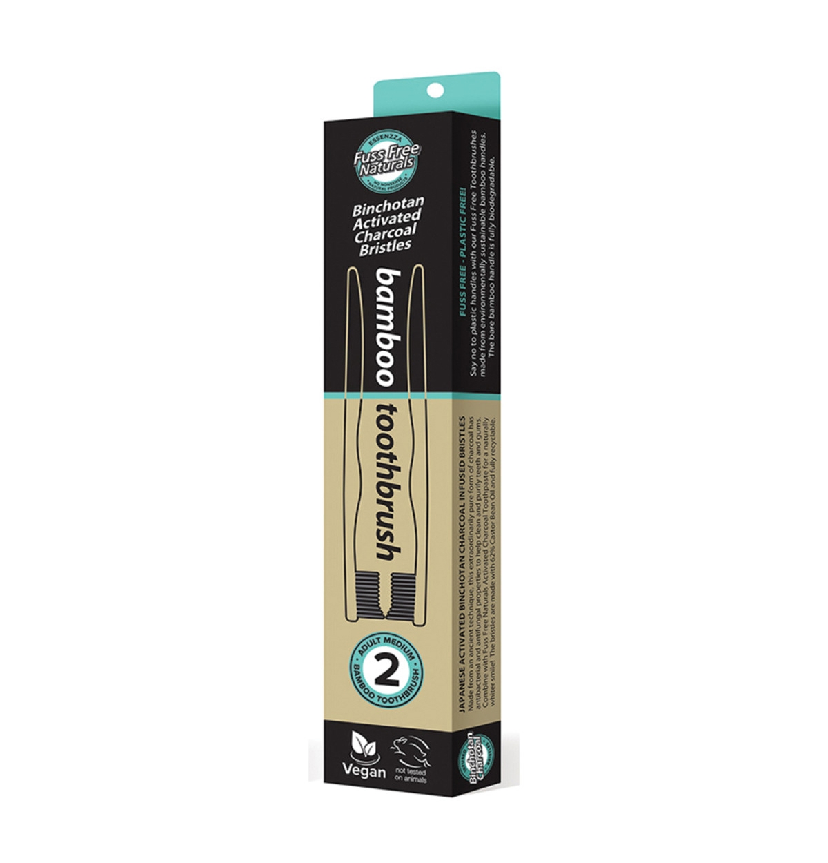 Essenzza Fuss Free Naturals Toothbrush Bamboo Activated Charcoal Medium 2 Pack-0