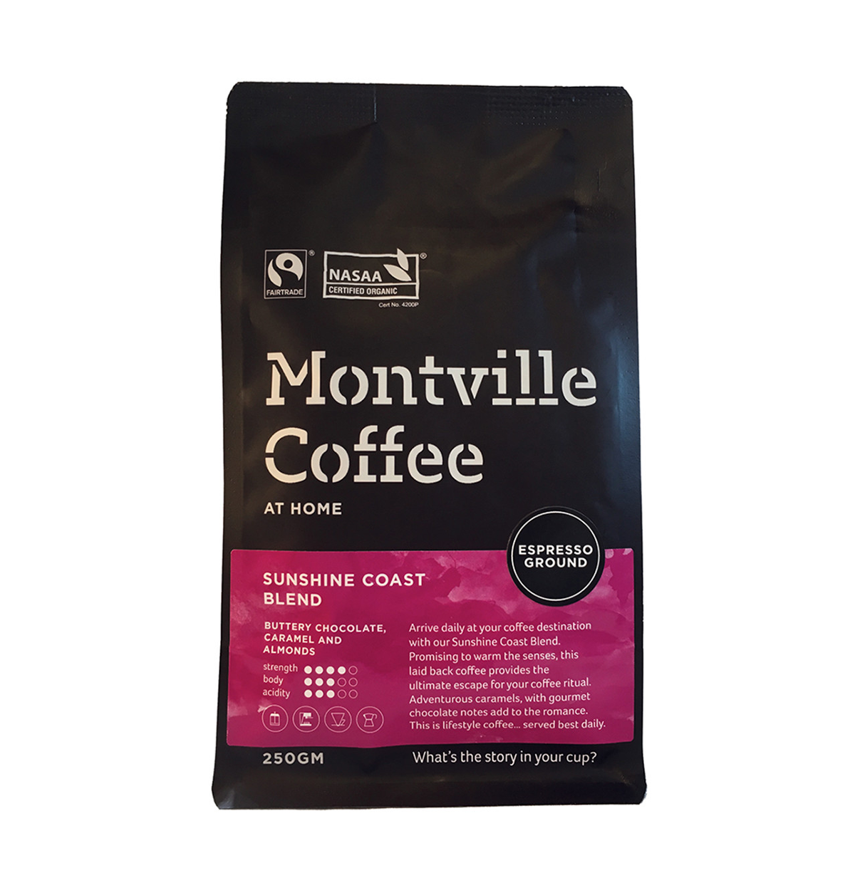 Montville Coffee Organic Sunshine Coast Blend Espresso Ground 250g-0