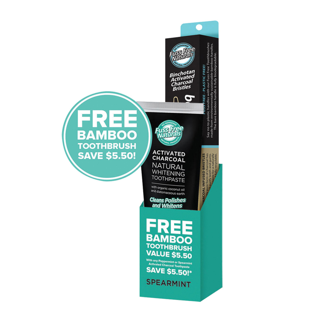 Essenzza FF Activated Charcoal Toothpaste Spearmint 113g BONUS Bamboo Toothbrush-0