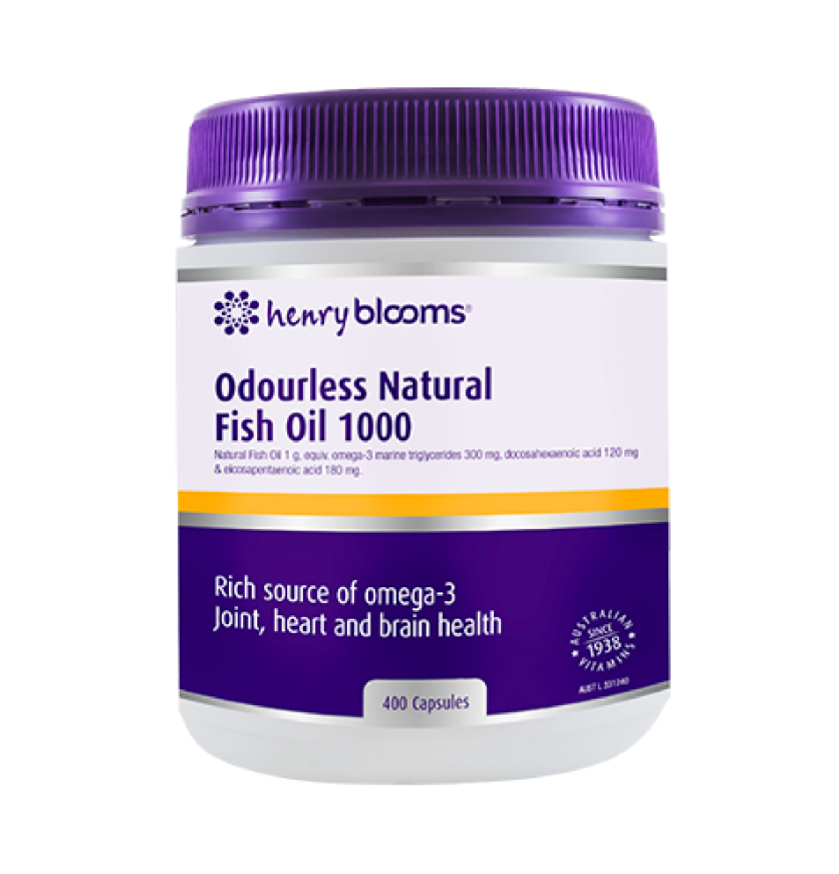 Henry Blooms Odourless Natural Fish Oil 1000mg 400c-0