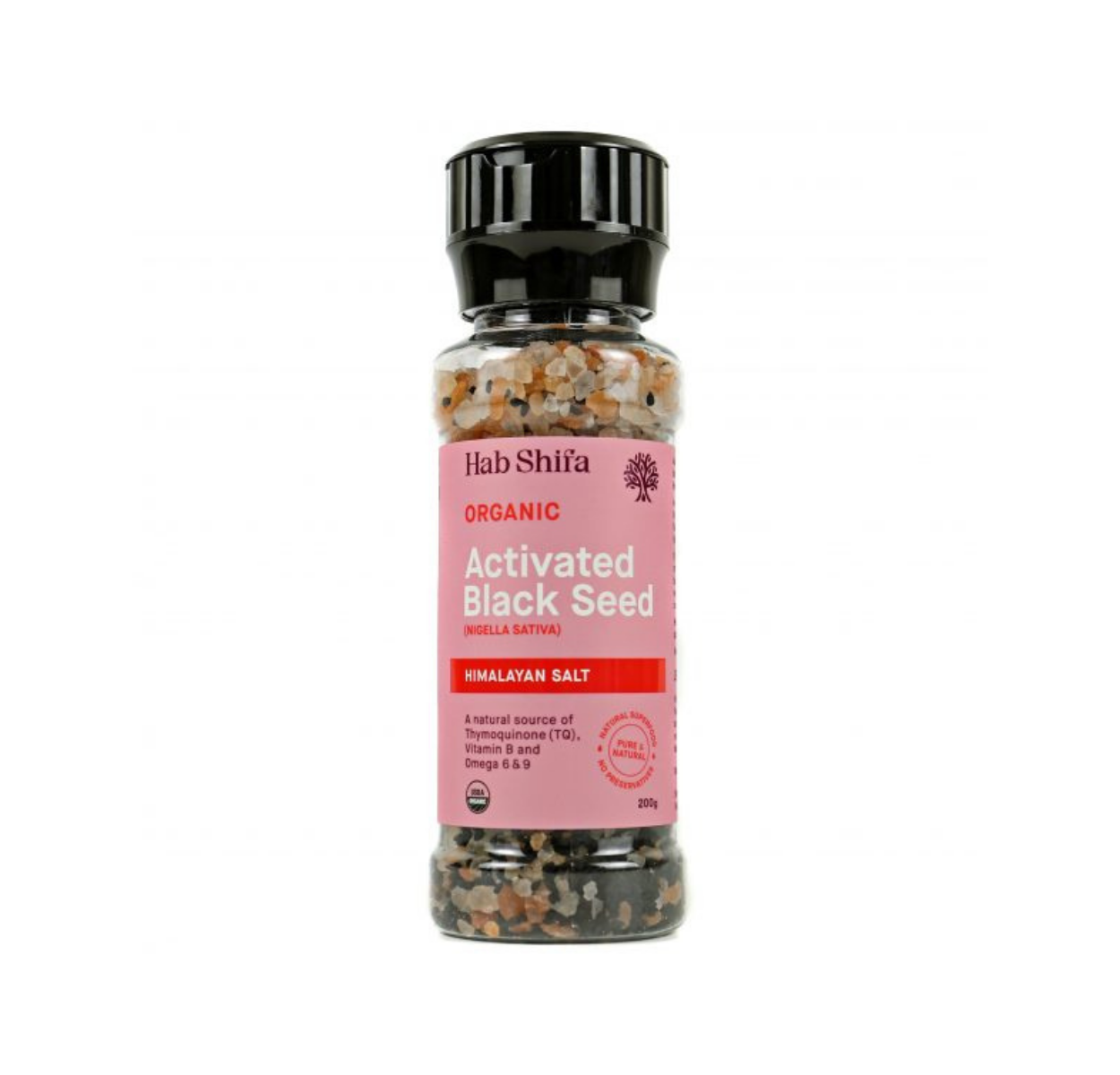 Hab Shifa Organic Activated Black Seed with Himalayan Salt Grinder 200g