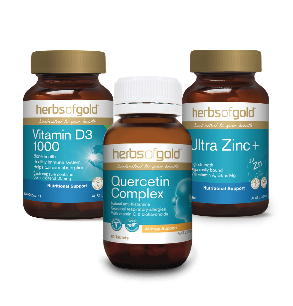 The Protection Pack: Herbs of Gold Zinc, Vitamin D3 and Quercetin Complex.-0