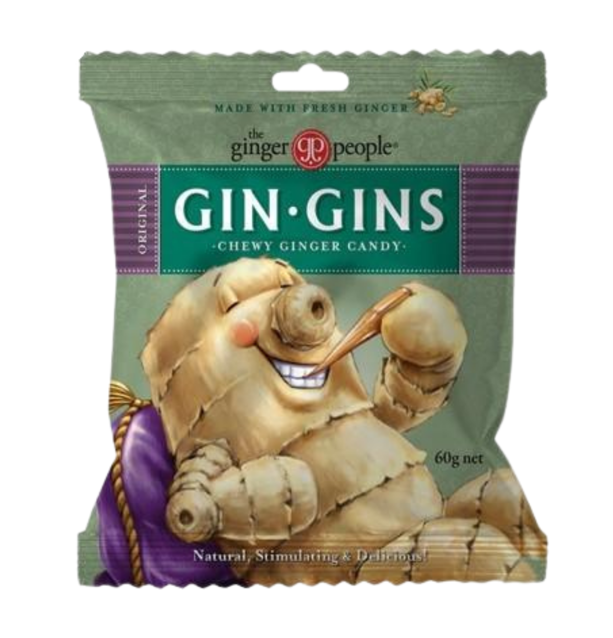 THE GINGER PEOPLE Gin Gins Ginger Candy Bag Chewy Original 60g-0