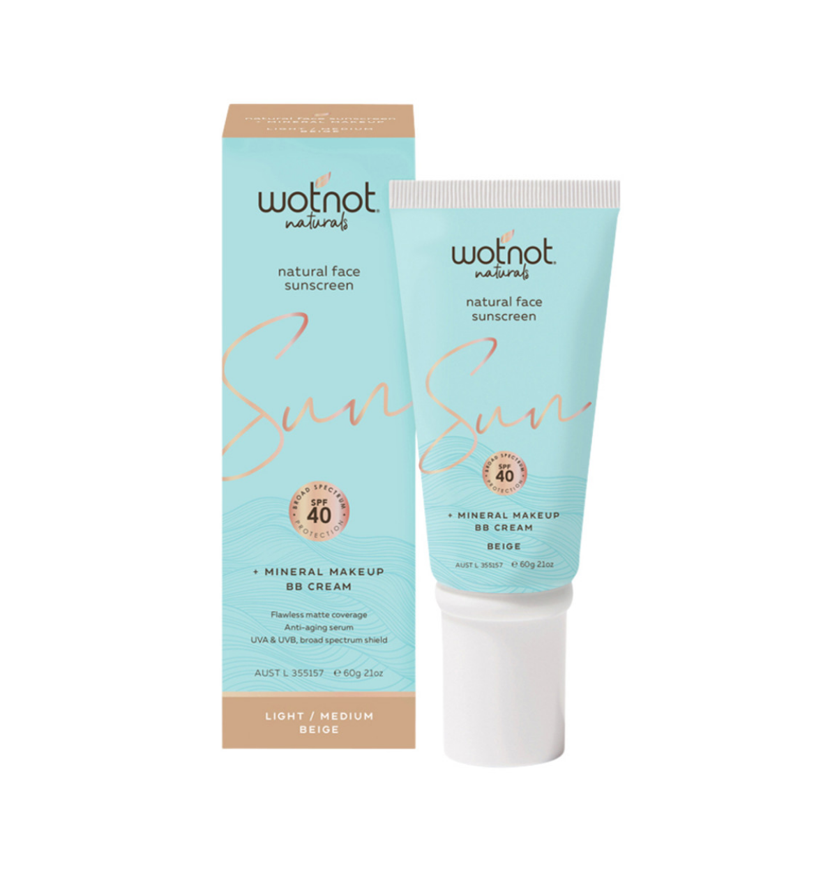Wotnot Naturals Natural Face Sunscreen SPF 40 (Mineral Make-Up) Light-Medium BB Cream 60g-0