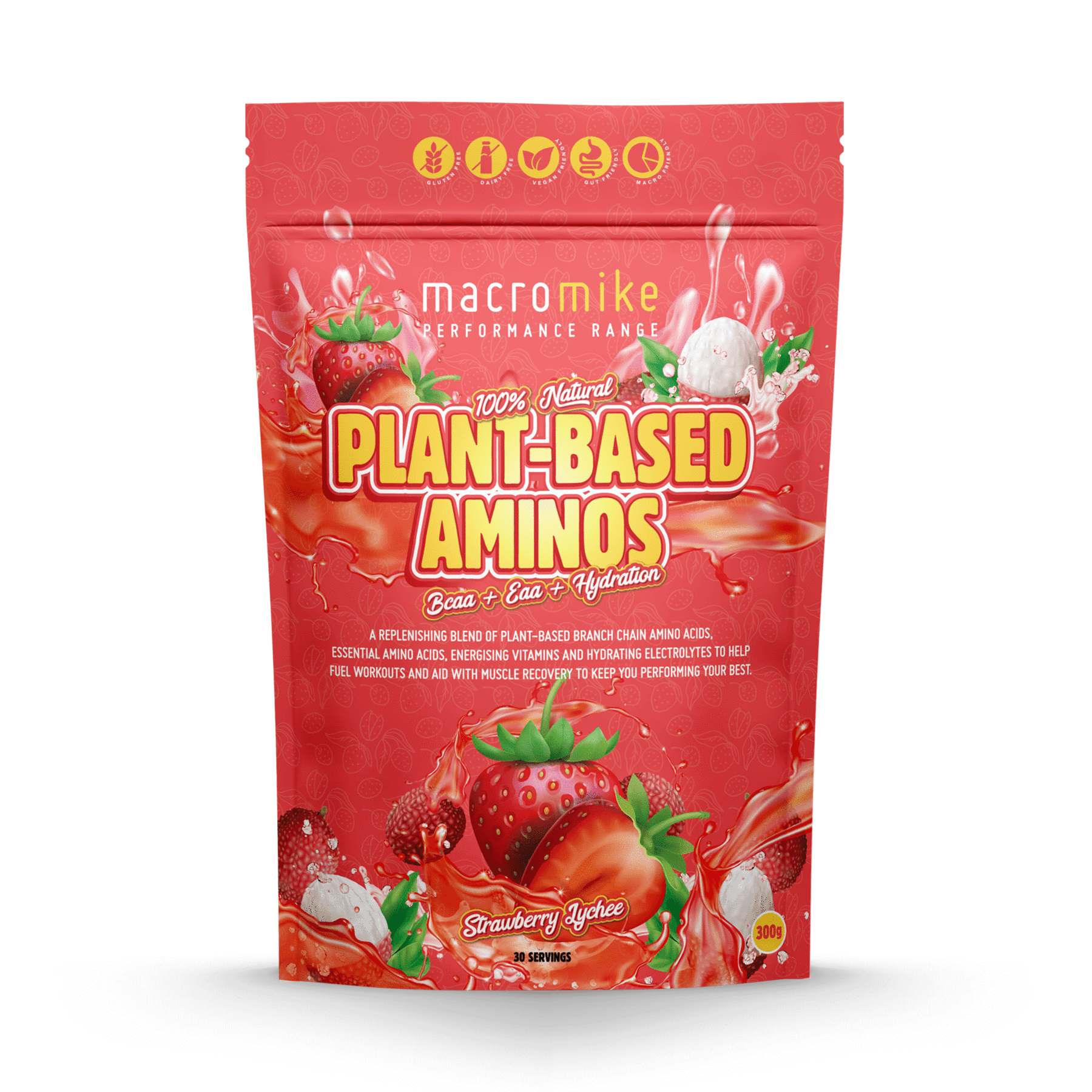 MACRO MIKE Plant-Based Aminos Strawberry Lychee 300g-0