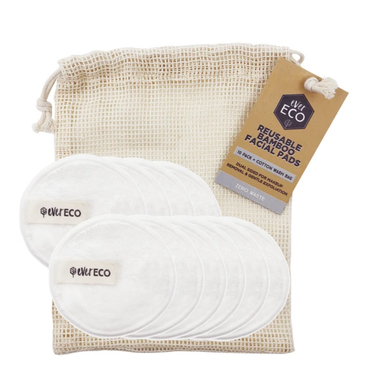 EVER ECO Reusable Bamboo Facial Pads White With Cotton Wash Bag 10-0