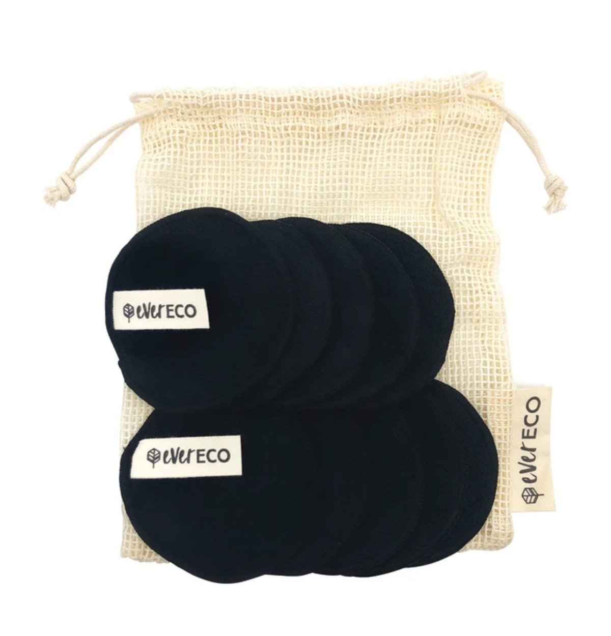EVER ECO Reusable Bamboo Makeup Removal Pads Black With Cotton Wash Bag 10-0