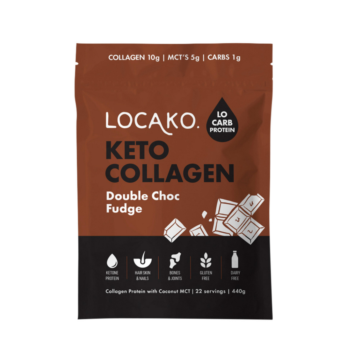 Locako Keto Collagen Double Choc Fudge 440g (Collagen Protein with Coconut MCT) 440g-0