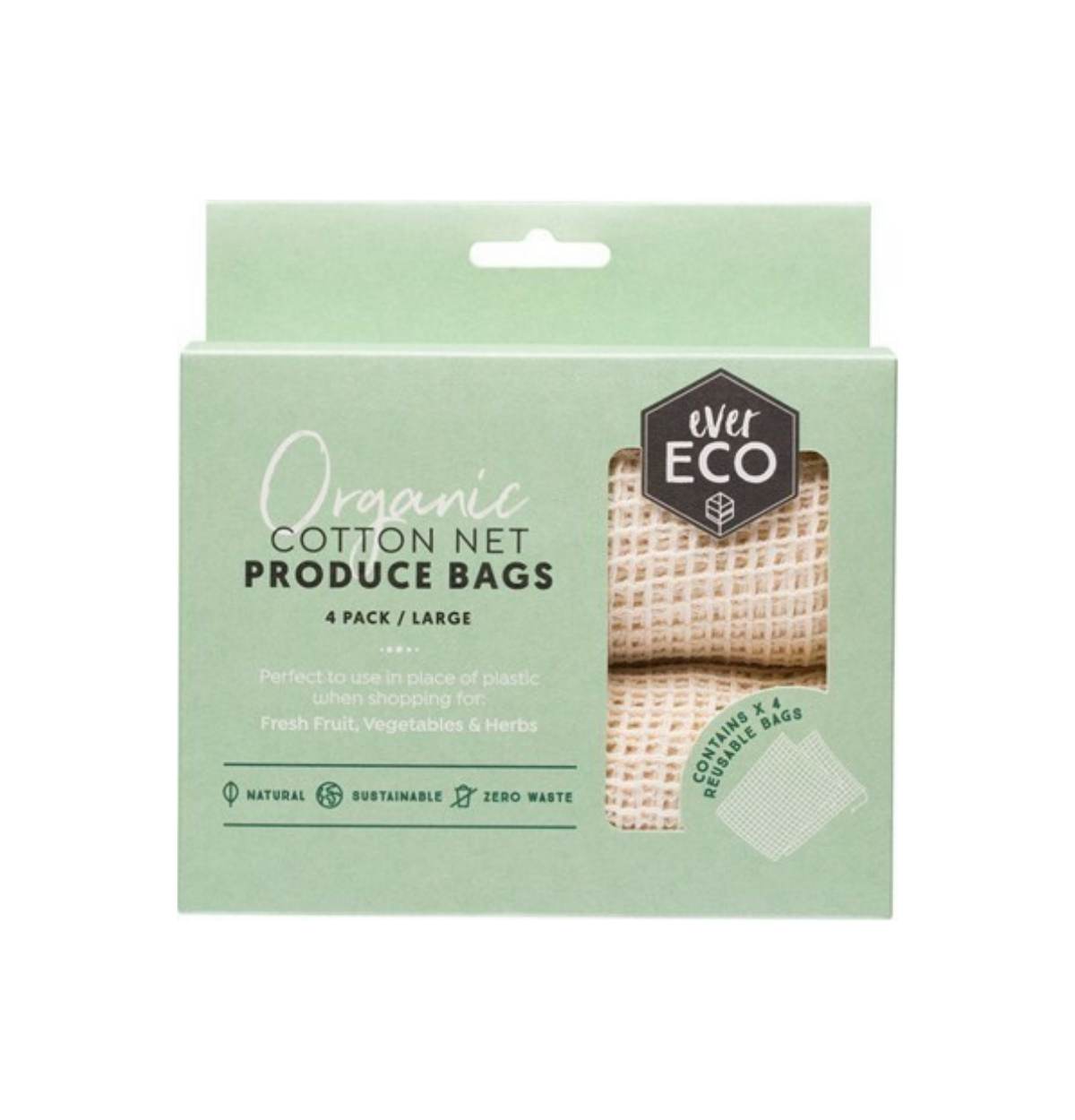 EVER ECO Reusable Produce Bags Organic Cotton Net x 4-0