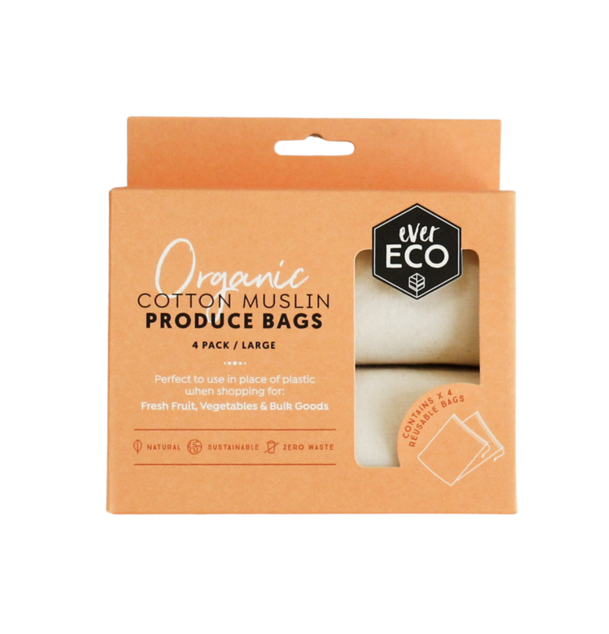 EVER ECO Reusable Produce Bags Organic Cotton Muslin x 4-0