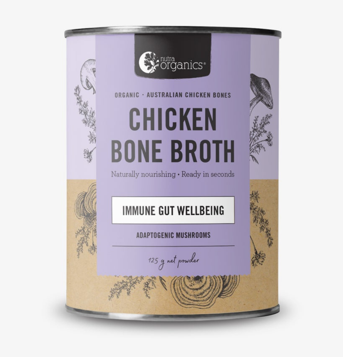 Nutra Organics Bone Broth Chicken Organic Adaptogenic Mushrooms 125g-0