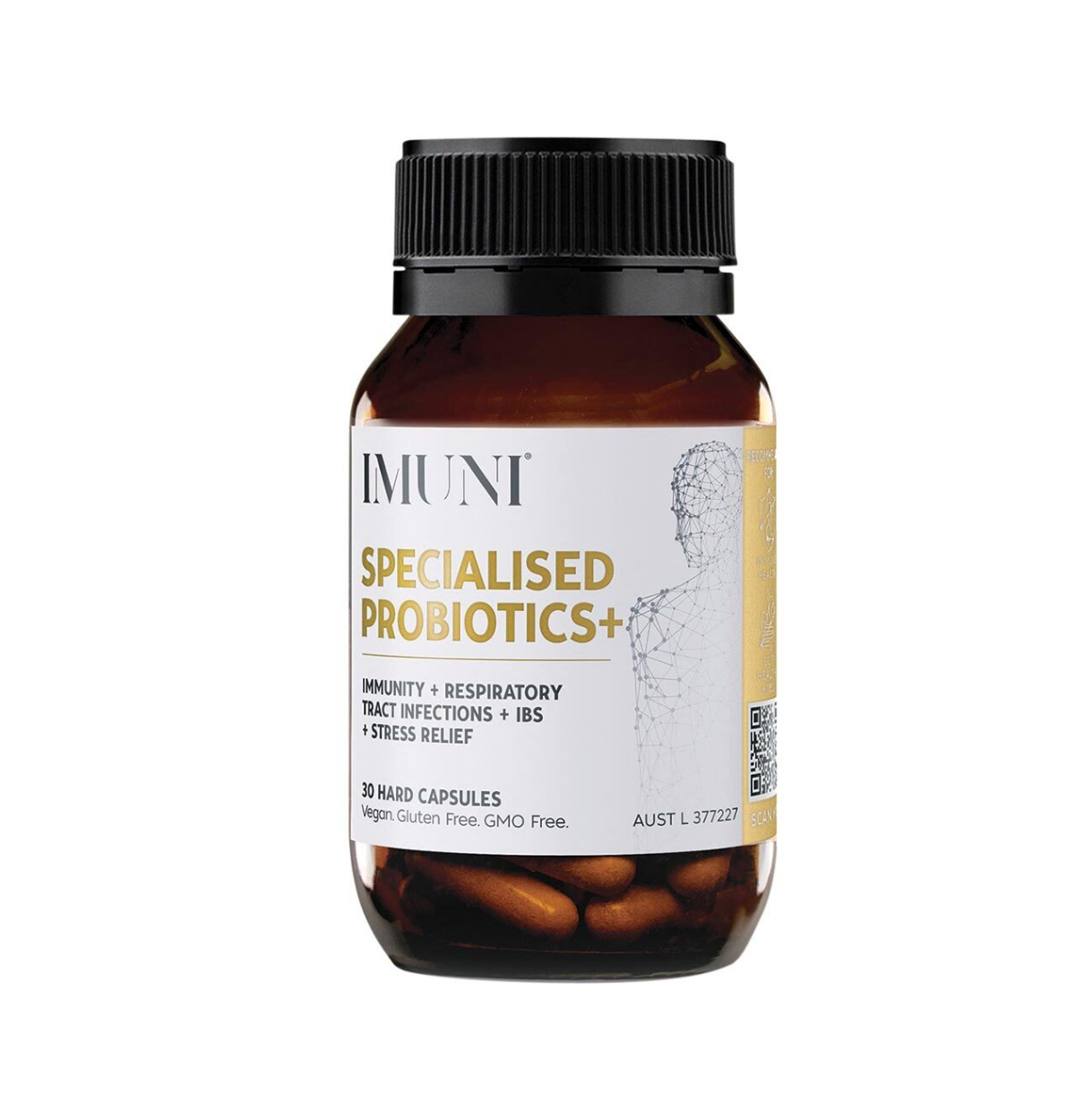 IMUNI Specialised Probiotics+ Immunity, Respiratory, IBS, Stress 30 Caps