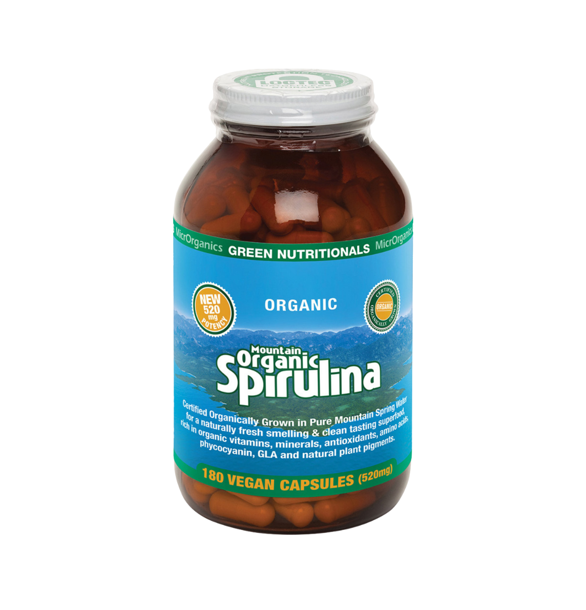 Green Nutritionals Mountain Organic Spirulina 520mg 180vc-0